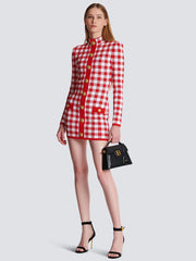 Red Long Sleeved Plaid Bodycon Short Dress