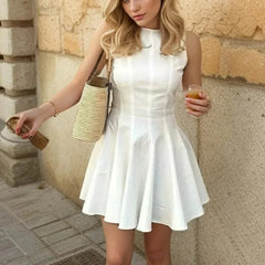 Crew Collar Back Zipper Sleeveless Mini Dress