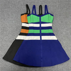 Striped Spaghetti Strap Patchwork Sleeveless Mini Dress