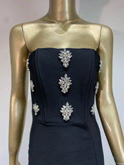 Strapless Diamonds Solid Black Maxi Dress