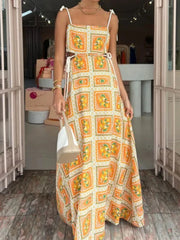  Women Printed A-line Drawstring Long Dress