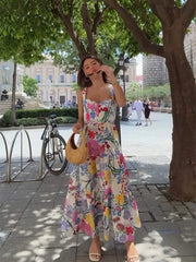 Flower Print High Waist Ankle Length Dress