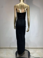 Strapless Diamonds Solid Black Maxi Dress