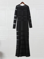 Spliced Fishtail Dress Solid O Neck Long Sleeve Maxi Dress