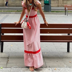 Pleated Bow Striped Color Blocked Dress