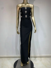 Strapless Diamonds Solid Black Maxi Dress