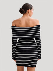 Women Open-Back Contrast Striped Knitwear Mini Dress