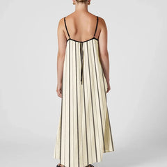 Striped Printed Contrast Strap Loose Maxi Dress