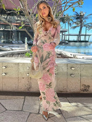 Floral Print Long Sleeve Ruffled Maxi Dress