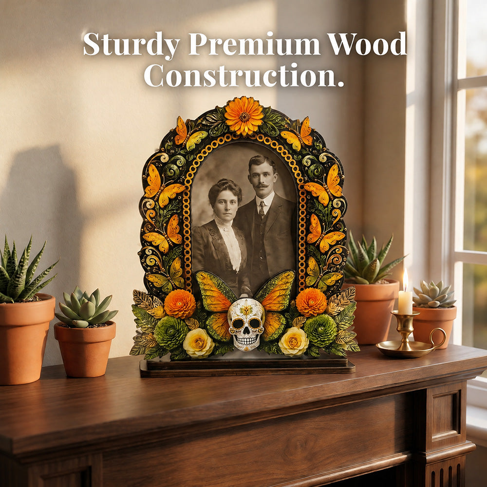 💀Day of the Dead Wooden Photo Frame - 3D Layered Altar Decoration & Gothic Memorial Gift for Loved Ones