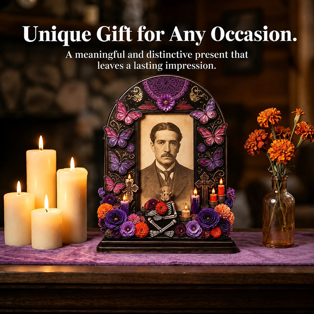 💀Day of the Dead Wooden Photo Frame - 3D Layered Altar Decoration & Gothic Memorial Gift for Loved Ones