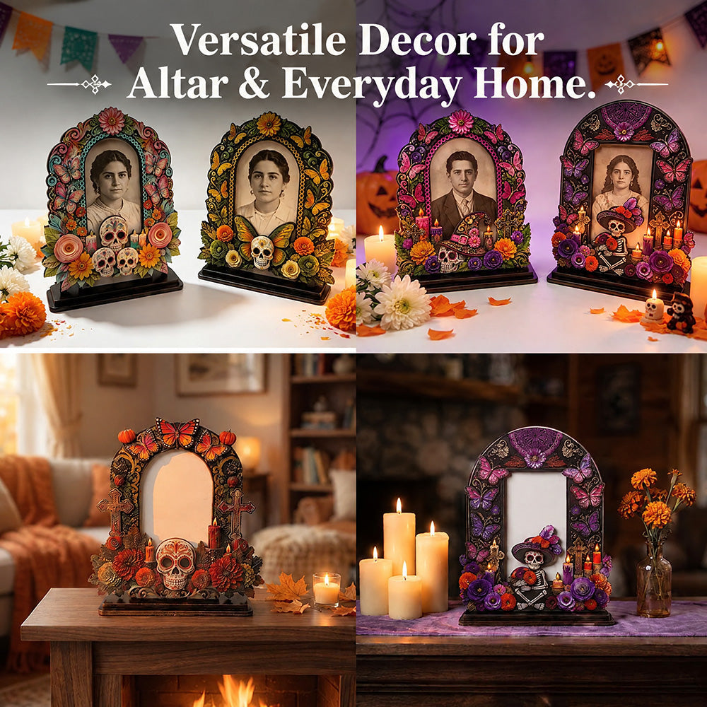 💀Day of the Dead Wooden Photo Frame - 3D Layered Altar Decoration & Gothic Memorial Gift for Loved Ones