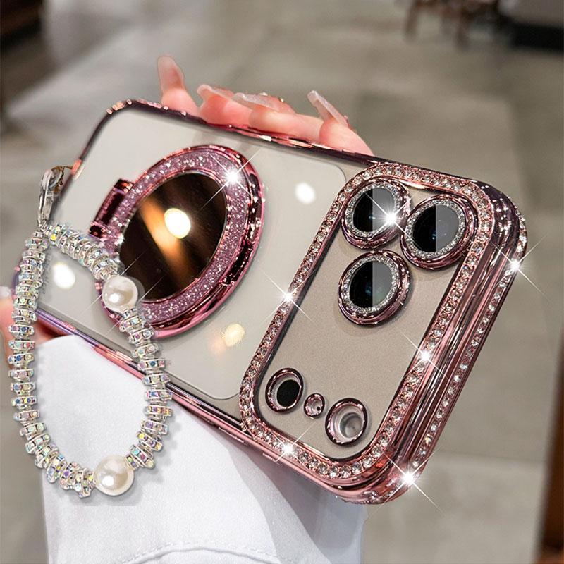 Women's Phone Case with Mirror and Stand for iPhone 12/13/14/15/16/17 Pro Max, 17Air, 14/15/16 Plus