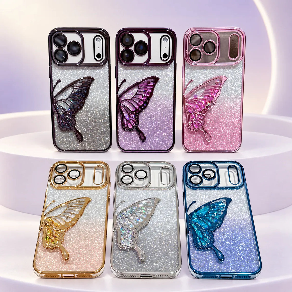 iPhone 18/17/16/15/14/13/12 3D Butterfly Glitter Case with Electroplated Shiny TPU Design