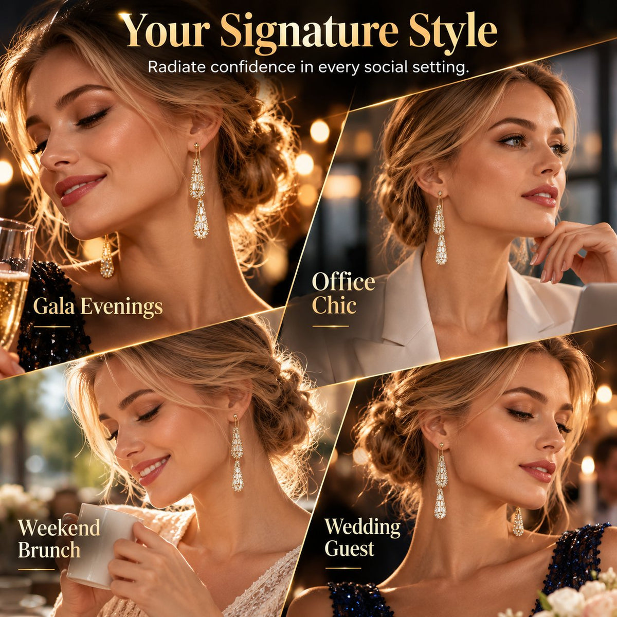 💎Elegant women's earrings with cubic zirconia – double-sided, teardrop-shaped, with tassels