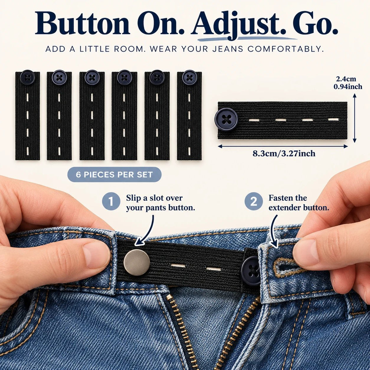 👖  Buttons for extending the elasticated waistband – Adjustable comfort