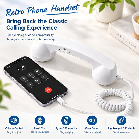 Retro Phone Handset for iPhone & Android | Vintage Type-C Wired Phone Receiver with Mic & Volume Control
