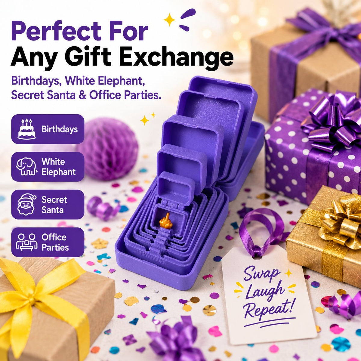 🎁 6-Layer Nesting Prank Gift Box | Pick Your Surprise: Middle Finger, Spider or Number 67