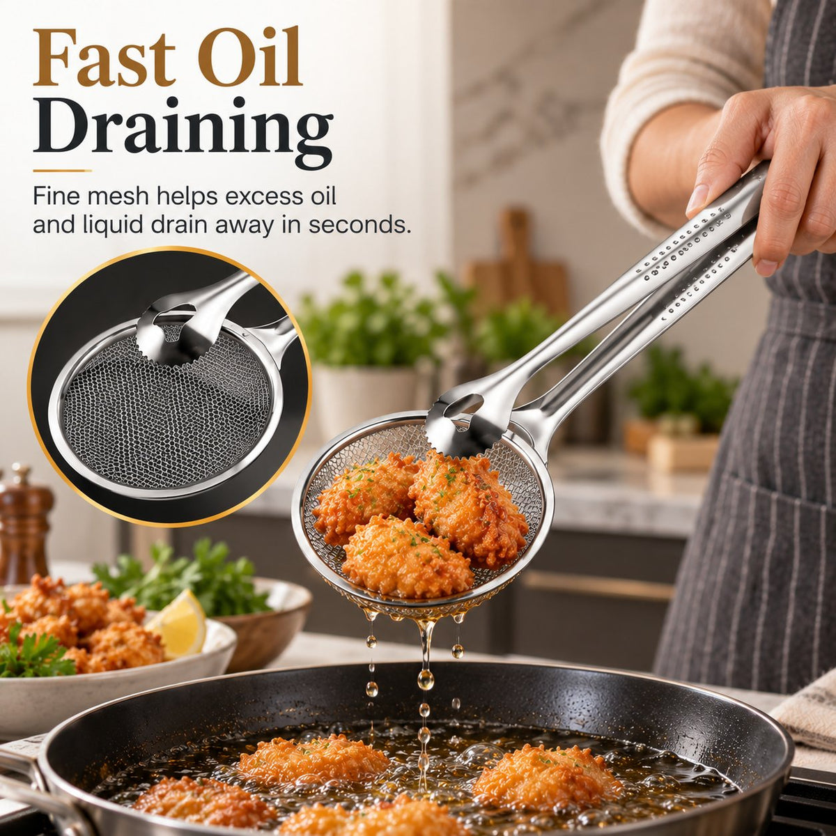 2‐in‐1 Oil‐Frying Filter Clip, Kitchen Food Strainer Tongs for Fried Food 🍳