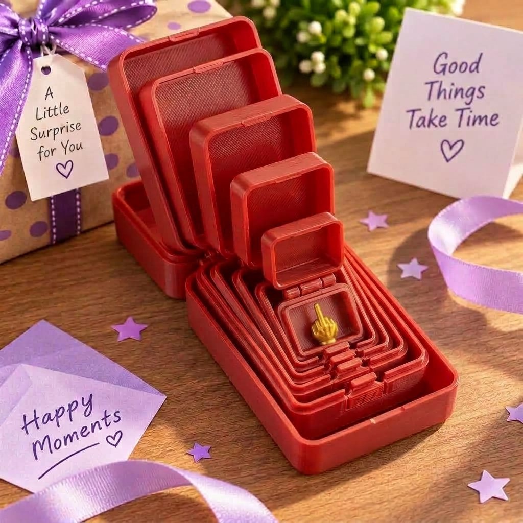 🎁 6-Layer Nesting Prank Gift Box | Pick Your Surprise: Middle Finger, Spider or Number 67