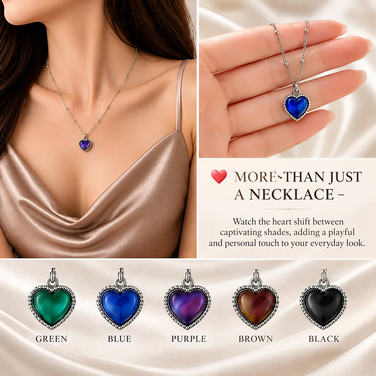 💖 Color-Changing Heart Necklace – 🌡️ Temperature-Sensitive Mood Jewelry Gift for Women 🎁