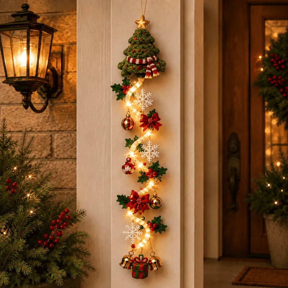 🎄🎅 Light-Up Christmas Door Hanger | 6 festive illuminated designs casting a warm glow, featuring 3D details and a space-saving vertical profile ✨