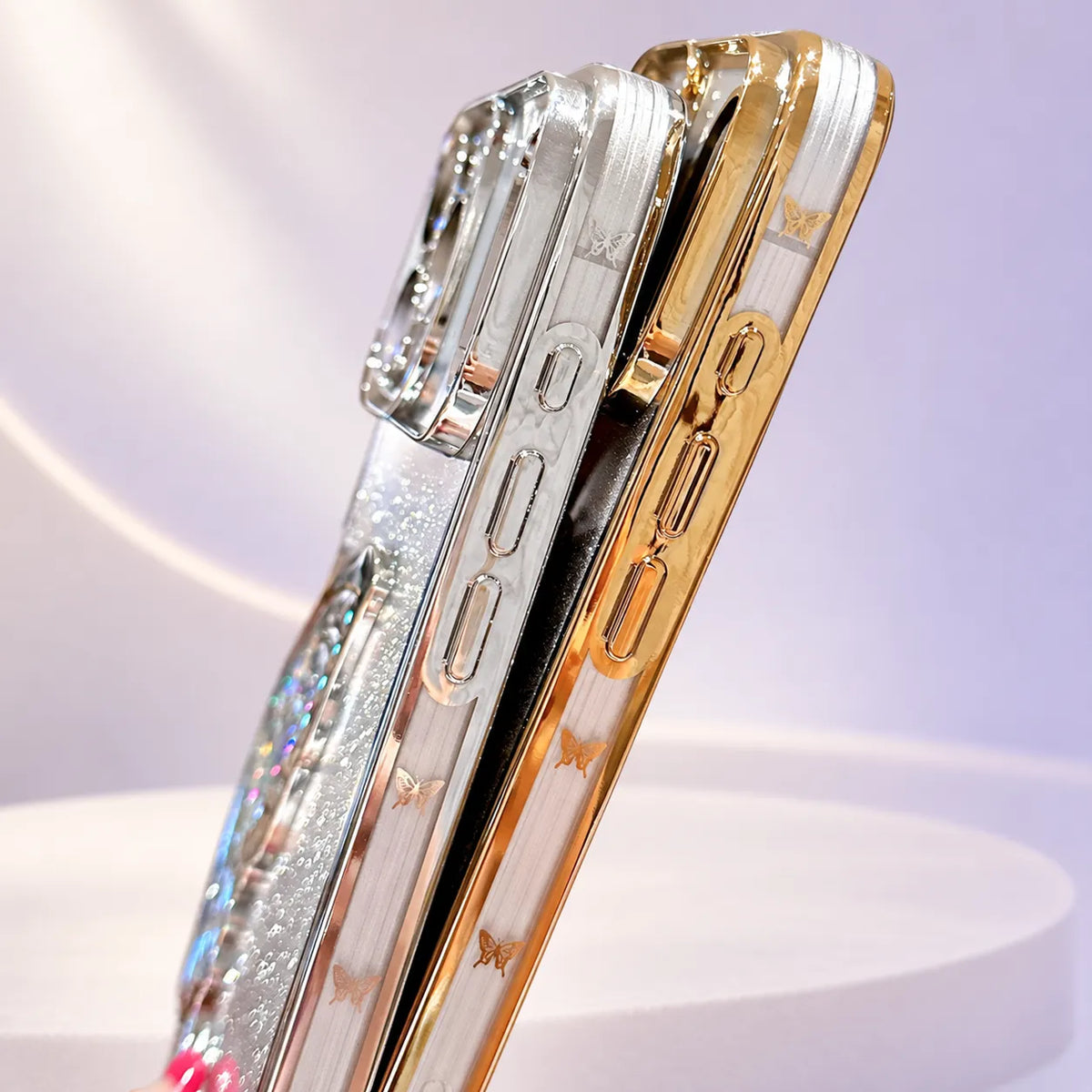 iPhone 18/17/16/15/14/13/12 3D Butterfly Glitter Case with Electroplated Shiny TPU Design