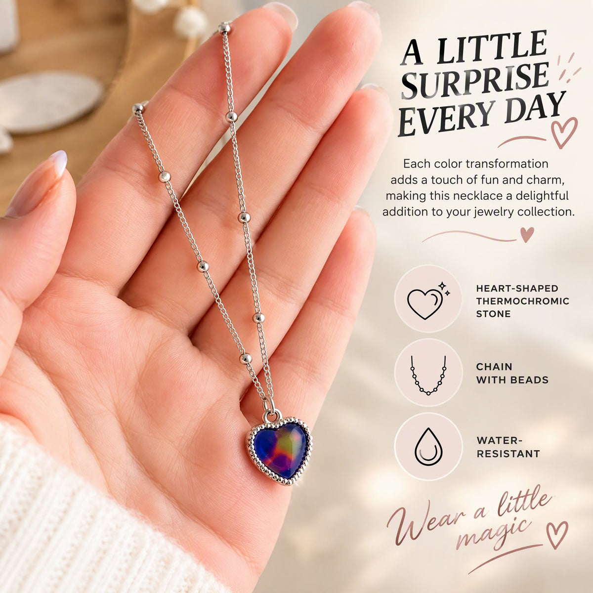 💖 Color-Changing Heart Necklace – 🌡️ Temperature-Sensitive Mood Jewelry Gift for Women 🎁
