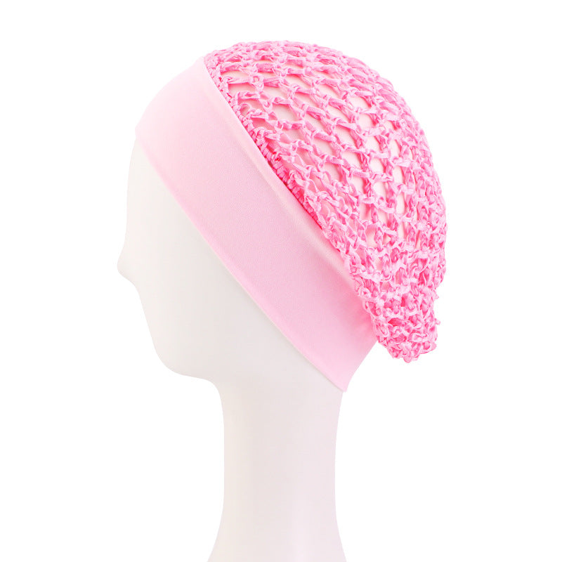 🧢Solid Color Wide Band Crochet Hair Net Cap