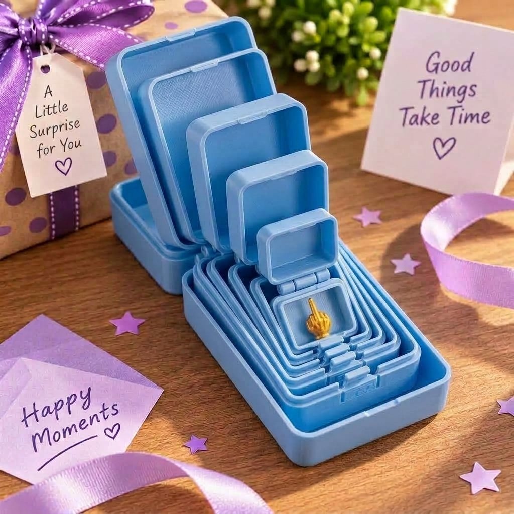 🎁 6-Layer Nesting Prank Gift Box | Pick Your Surprise: Middle Finger, Spider or Number 67