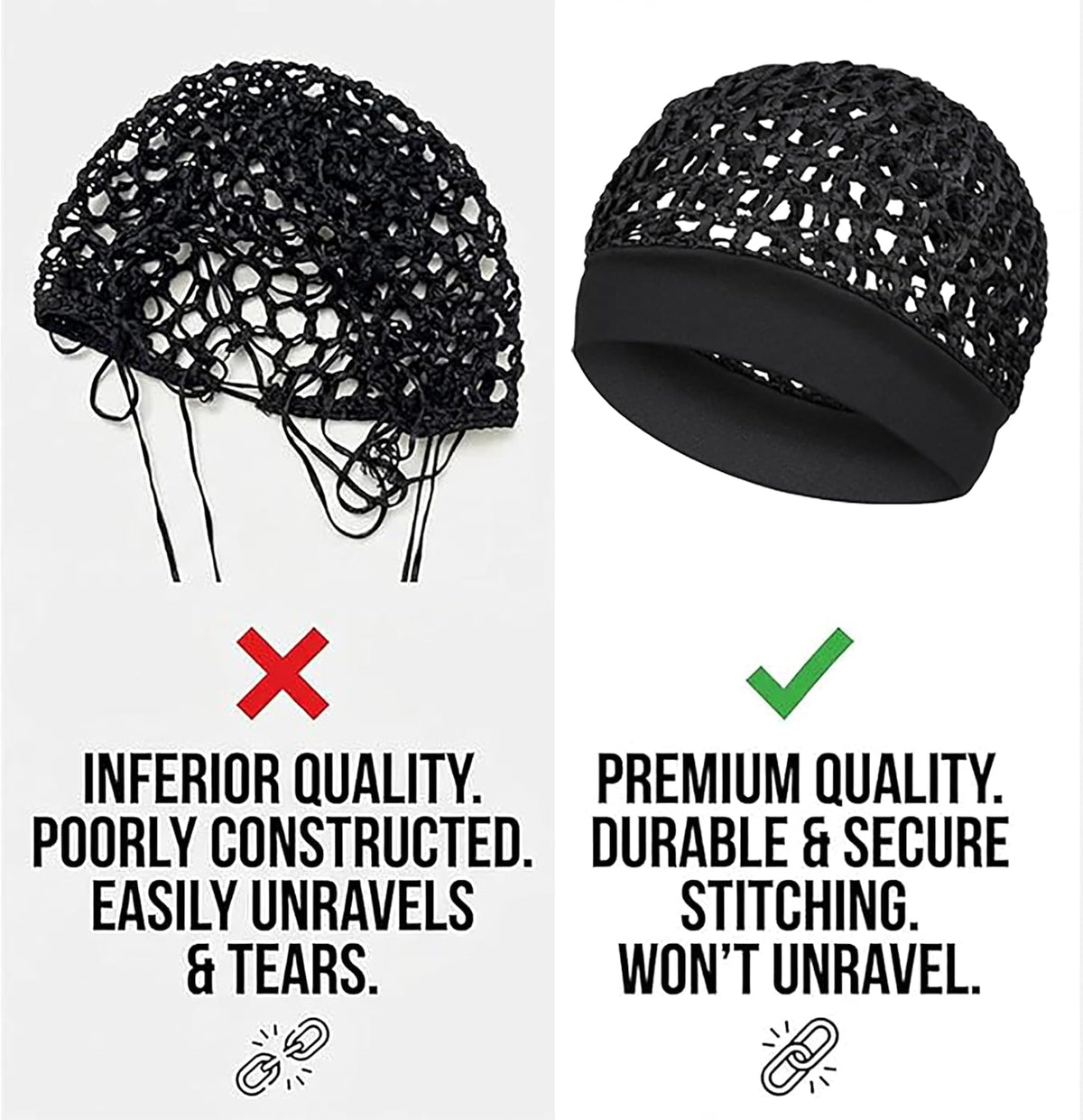 🧢Solid Color Wide Band Crochet Hair Net Cap