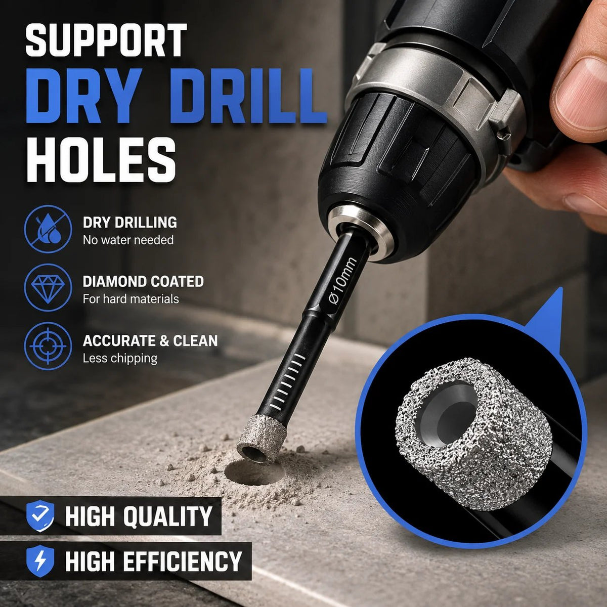 6 PCS Diamond Drill Bits Set, 1/4 5/6 3/8 1/2 Inch Brazed Diamond Drill Bits for Precision Drilling in Tile Ceramic Glass Granite Marble Masonry