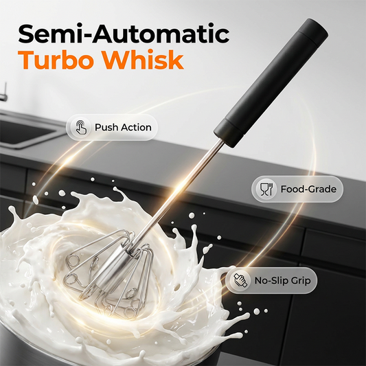 🍳A practical kitchen essential! This push-action whisk features a non-slip handle and durable stainless steel construction—all at an affordable price.