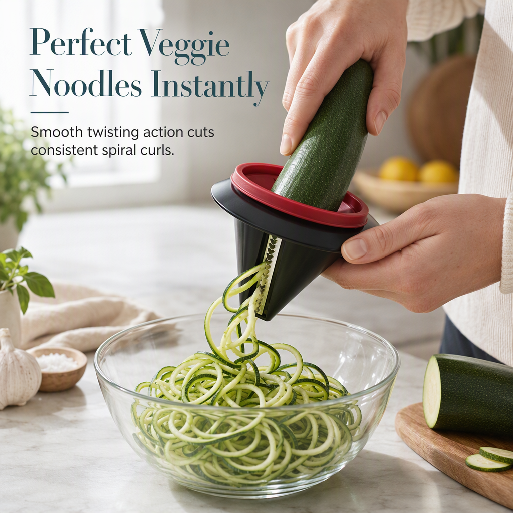 Hand-held spiral cutter and vegetable grater