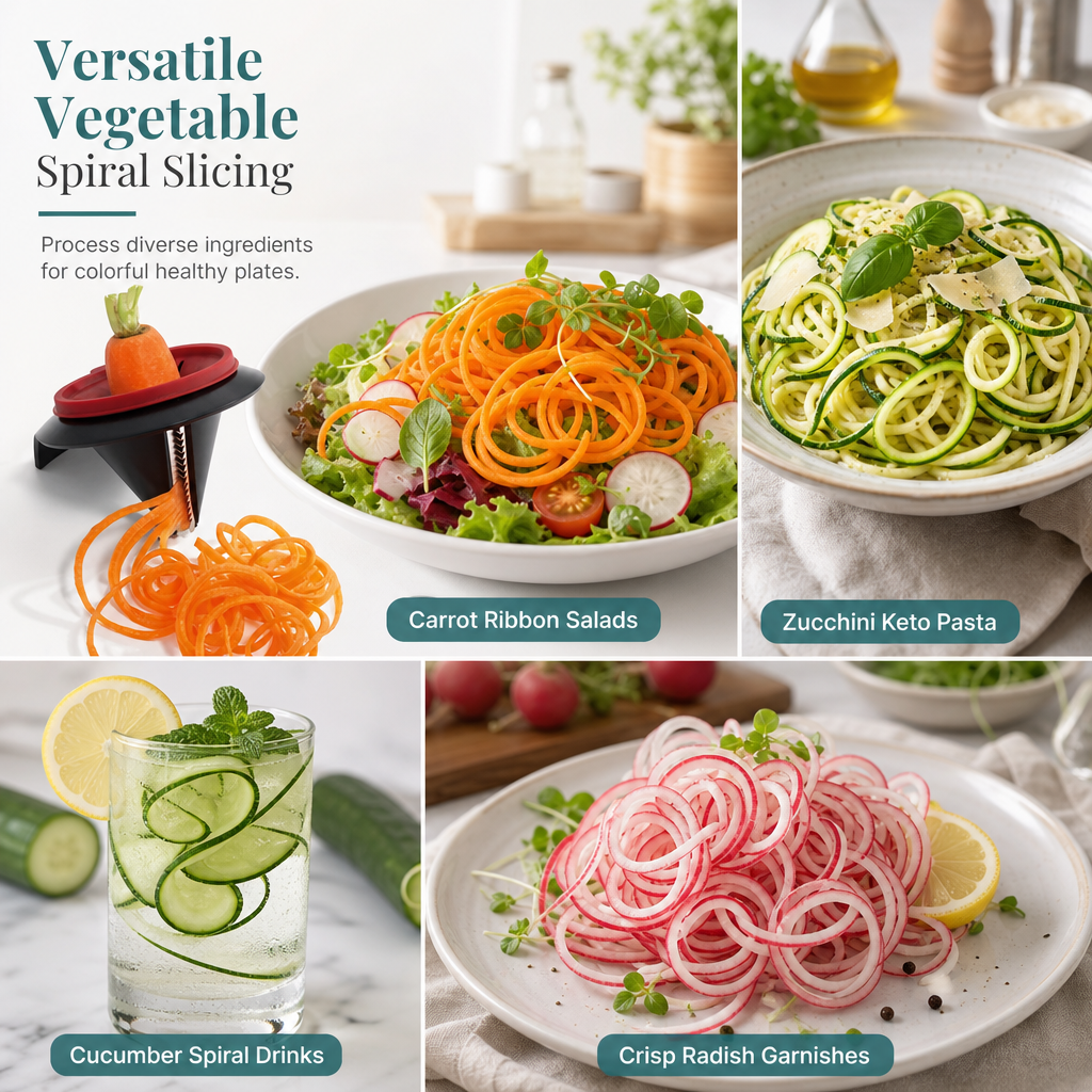 Hand-held spiral cutter and vegetable grater
