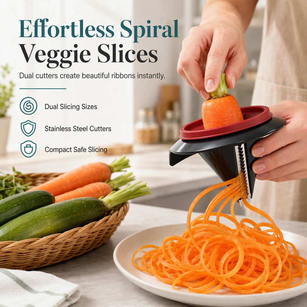 Hand-held spiral cutter and vegetable grater