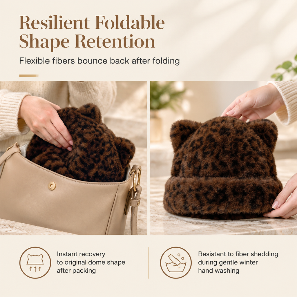 🧸 Women Fluffy Faux Mink Fur Beanie Hat with Cute Bear Ears Warm Winter Cold Weather Pullover Cap🐆