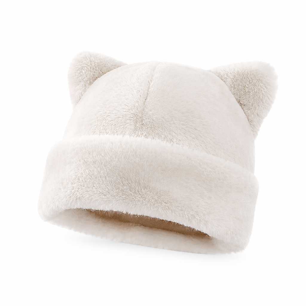 🧸 Women Fluffy Faux Mink Fur Beanie Hat with Cute Bear Ears Warm Winter Cold Weather Pullover Cap🐆