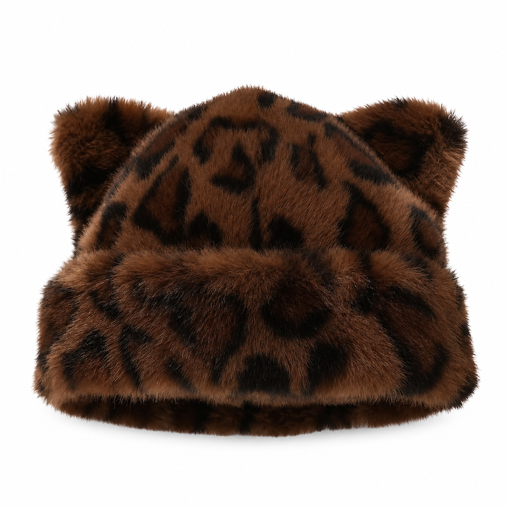 🧸 Women Fluffy Faux Mink Fur Beanie Hat with Cute Bear Ears Warm Winter Cold Weather Pullover Cap🐆