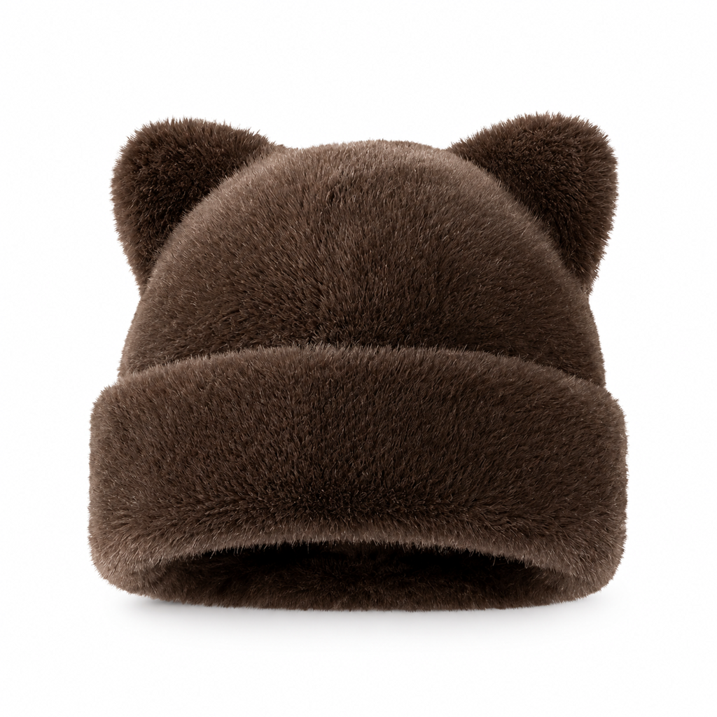 🧸 Women Fluffy Faux Mink Fur Beanie Hat with Cute Bear Ears Warm Winter Cold Weather Pullover Cap🐆