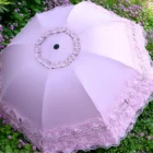 Lace Folding Umbrella Fashion UV Protection Parasol Princess Rain Umbrella Ultra Light Sun Umbrella Women – rose pink 3