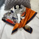 Orange Picture Silk Scarves 4