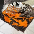 Orange Picture Silk Scarves – orange coffee 8