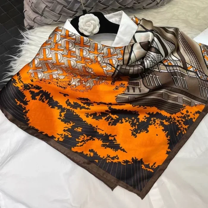 Orange Picture Silk Scarves – orange coffee 8