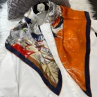 Orange Picture Silk Scarves 5