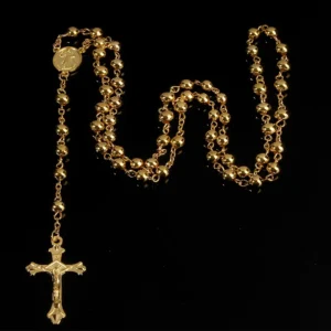 6MM imitation gold bead cross pendant rose necklace