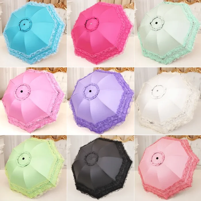 Lace Folding Umbrella Fashion UV Protection Parasol Princess Rain Umbrella Ultra Light Sun Umbrella Women 8