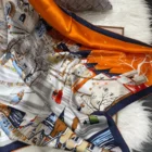 Orange Picture Silk Scarves 6