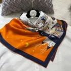 Orange Picture Silk Scarves 3