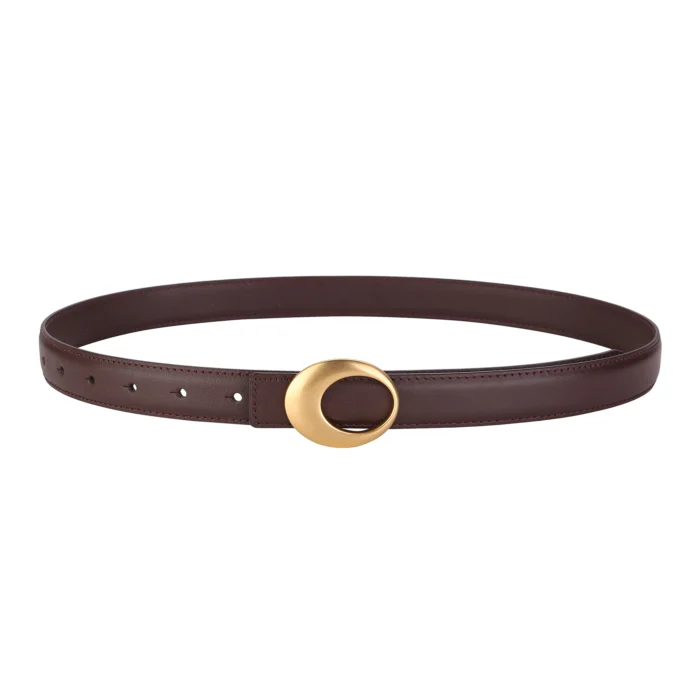 Gold Oval Buckle Thin Belt – Coffee 12